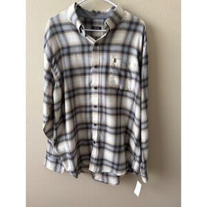 IZOD NWT Mens Stratton Flannel Shirt XL Ultimate Gray Plaid Button Down
